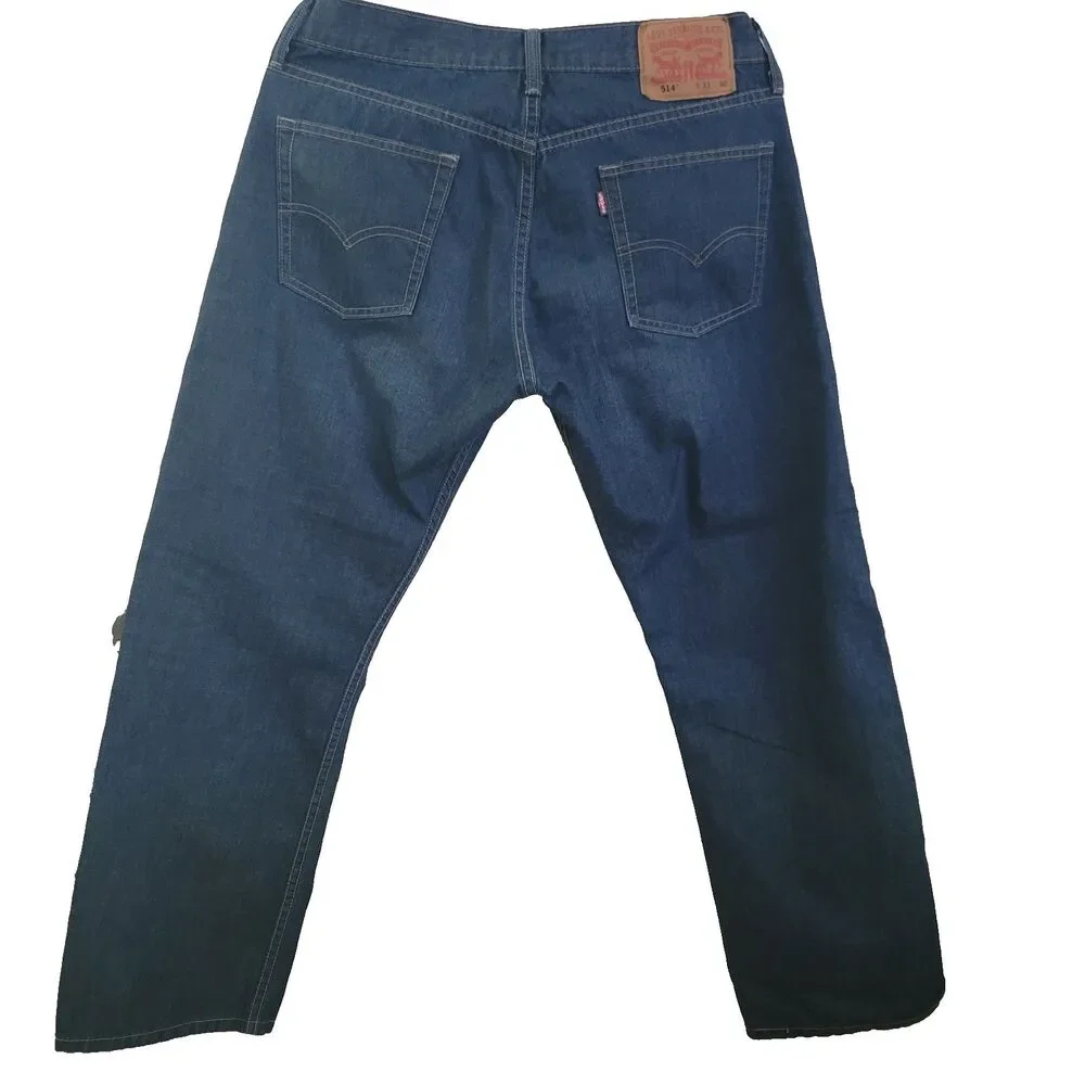 Levis 514 Mens Jeans 33 x 30 Blue Slim Straight Leg Medium Wash Preppy Western - Picture 3 of 11